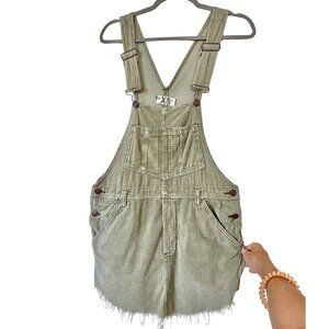 WE THE FREE Corduroy Overall Dress XS Sage Green Raw Hem Shortalls Boho